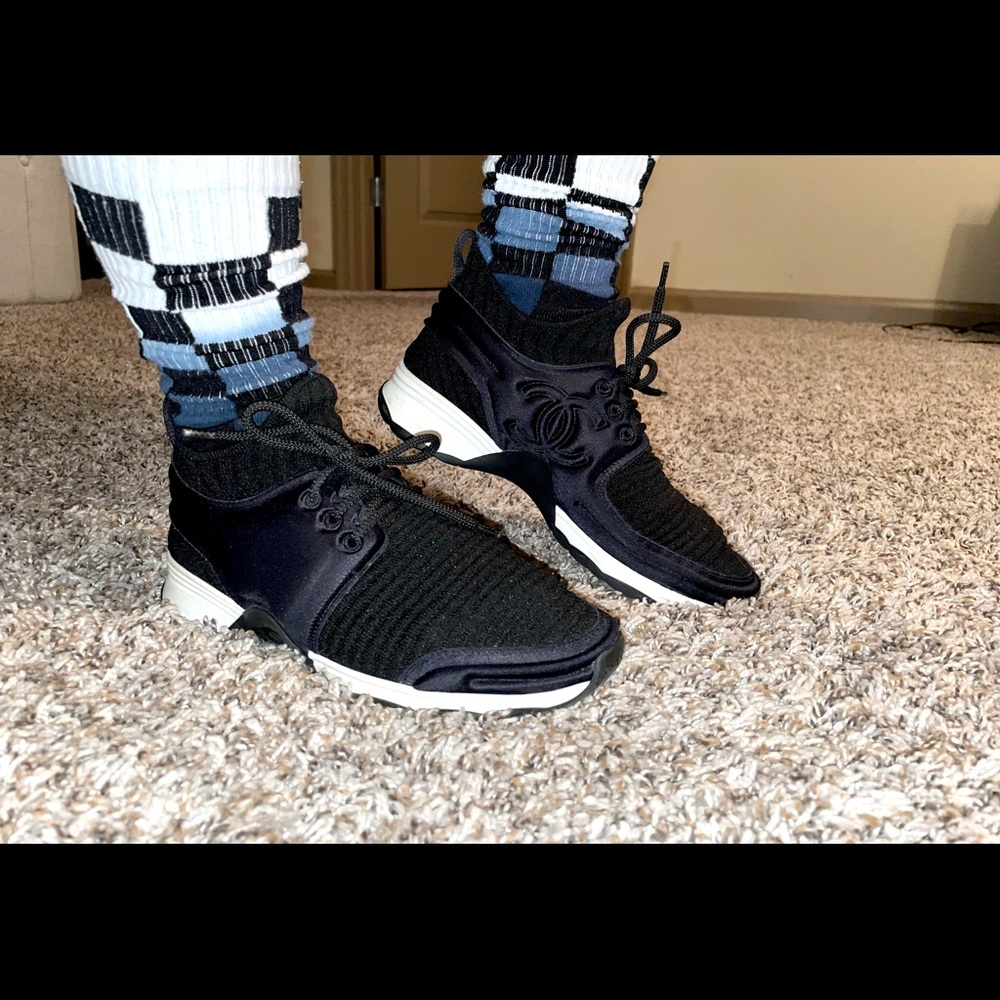 Chanel Black Stretch Fabric and Satin Sneakers - Picture 9 of 10